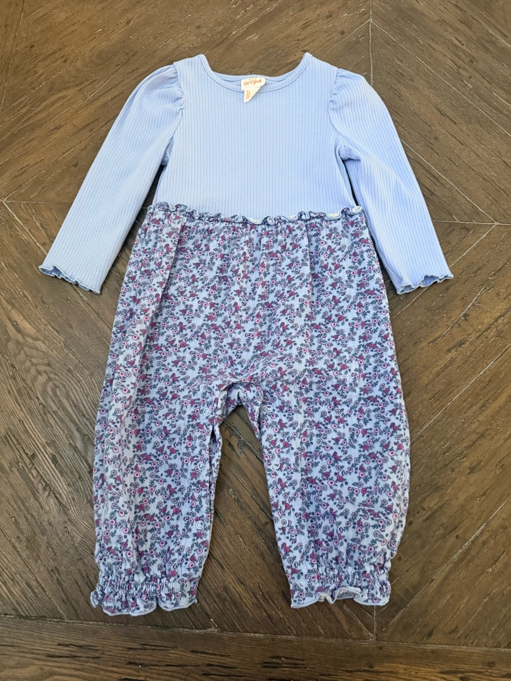 Cat & Jack Light Blue Ribbed Top Floral Romper